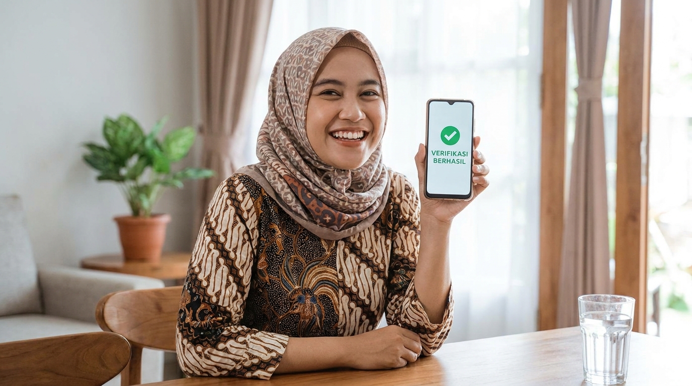 Supporting image showing the final accepted-looking result described in "Langkah Praktis Agar Verifikasi Wajah Berhasil".