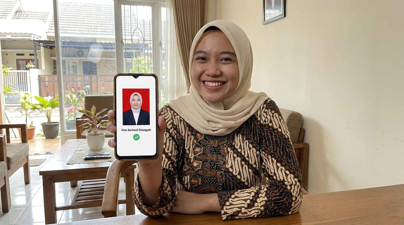 Supporting image showing the final accepted-looking result described in "Checklist Persiapan Foto Mandiri".