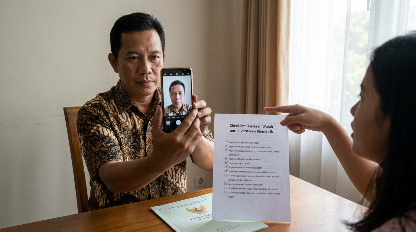 Supporting image that visualizes the requirements, checklist, or technical standards from "Checklist Kejelasan Wajah untuk Verifikasi Biometrik".