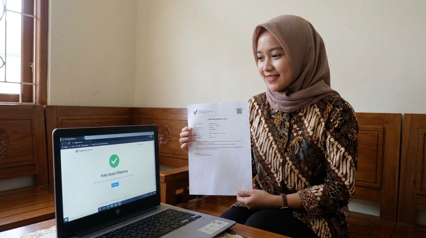 Supporting image showing the final accepted-looking result described in "Penyebab Umum Foto Ditolak Sistem Proctoring".