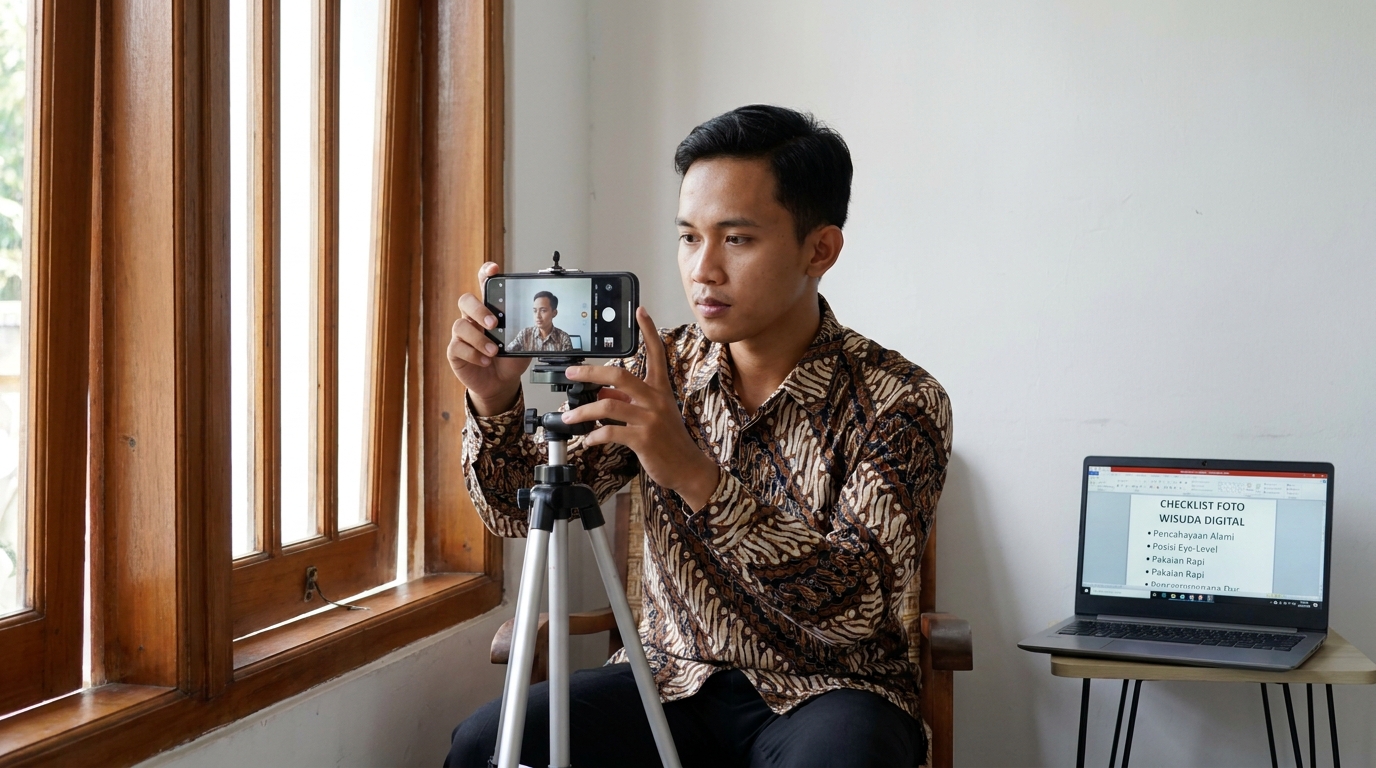 Supporting image that visualizes the requirements, checklist, or technical standards from "Kunci Utama Foto Wisuda Digital yang Terlihat Nyata".