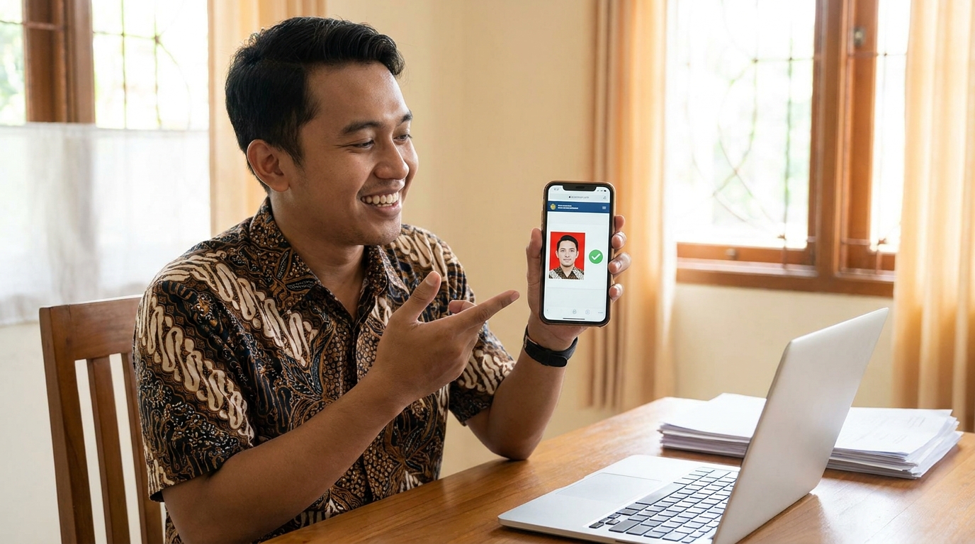 Supporting image showing the final accepted-looking result for pas foto buram verifikasi dukcapil.