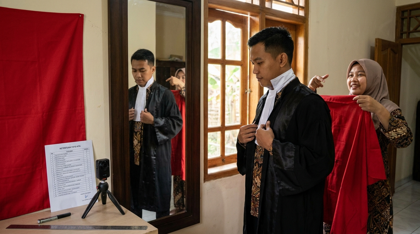 Supporting image that visualizes the requirements, checklist, or technical standards from "Ketentuan Utama: Latar Belakang dan Atribut Toga".