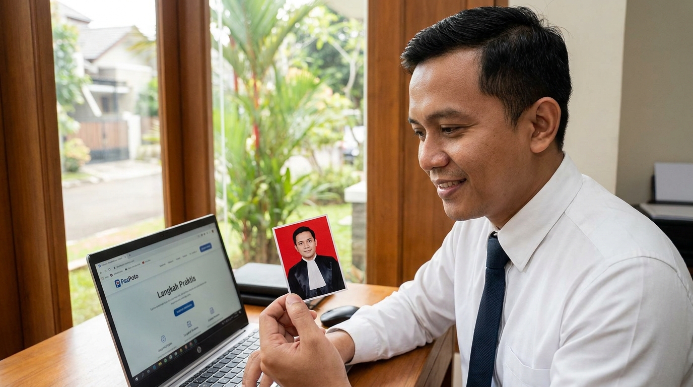 Supporting image showing the final accepted-looking result described in "Langkah Praktis Menyiapkan Foto Profesional".