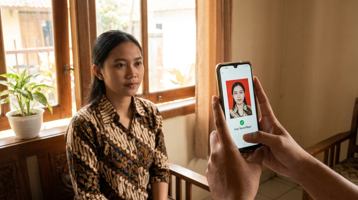 Supporting image showing the final accepted-looking result described in "Langkah Mengambil Foto Agar Lolos Verifikasi".