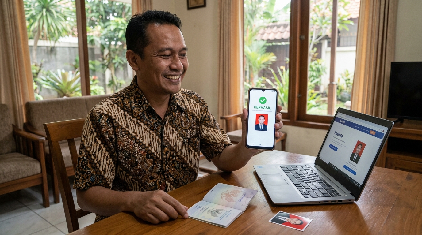 Supporting image showing the final accepted-looking result described in "Solusi Foto Berkualitas untuk Dokumen Haji".