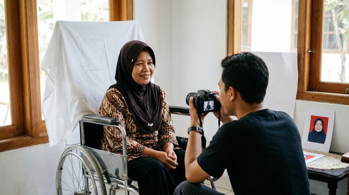 Supporting image showing the final accepted-looking result described in "Tips Mengambil Foto untuk Pengguna Kursi Roda".