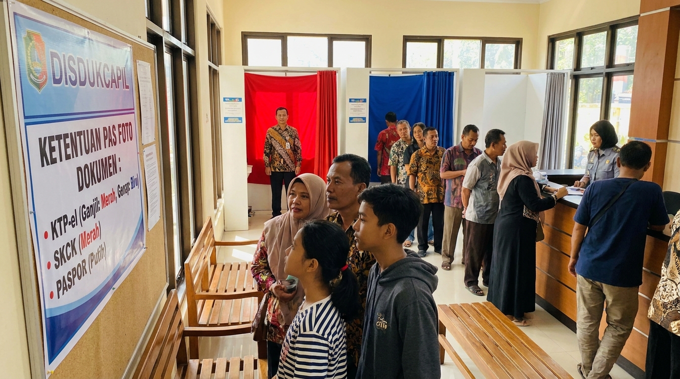 Hero image showing the broader real-world context for background pas foto merah biru, inspired by the section "Ketentuan Background untuk Dokumen Kependudukan dan Negara".