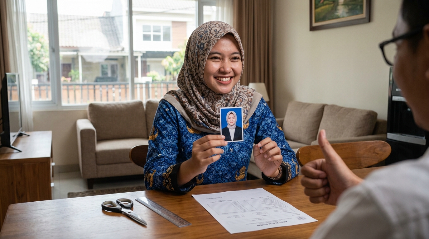 Supporting image showing the final accepted-looking result for pas foto sendiri hasil studio.