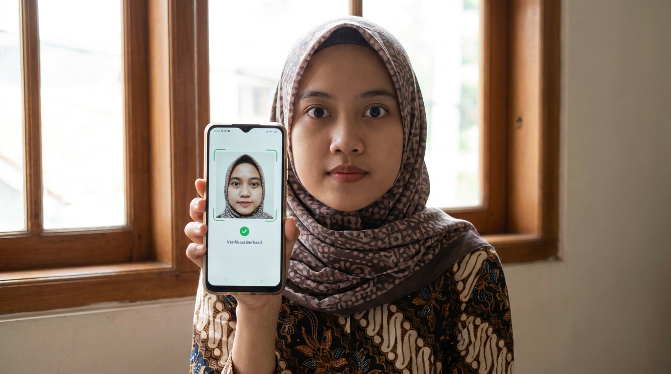 Supporting image showing the final accepted-looking result described in "Kriteria Utama Foto Verifikasi KYC".