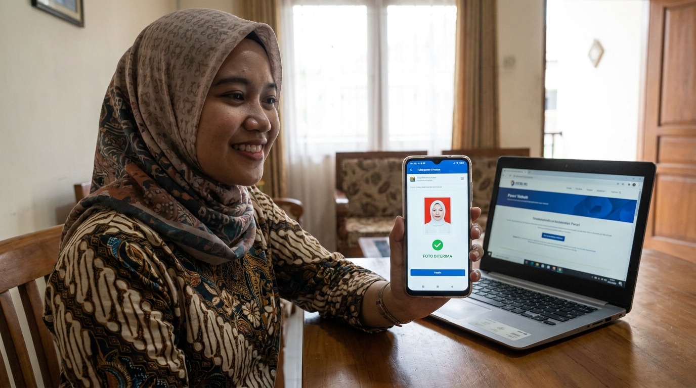 Supporting image showing the final accepted-looking result described in "Solusi Praktis Foto Biometrik dari Rumah".
