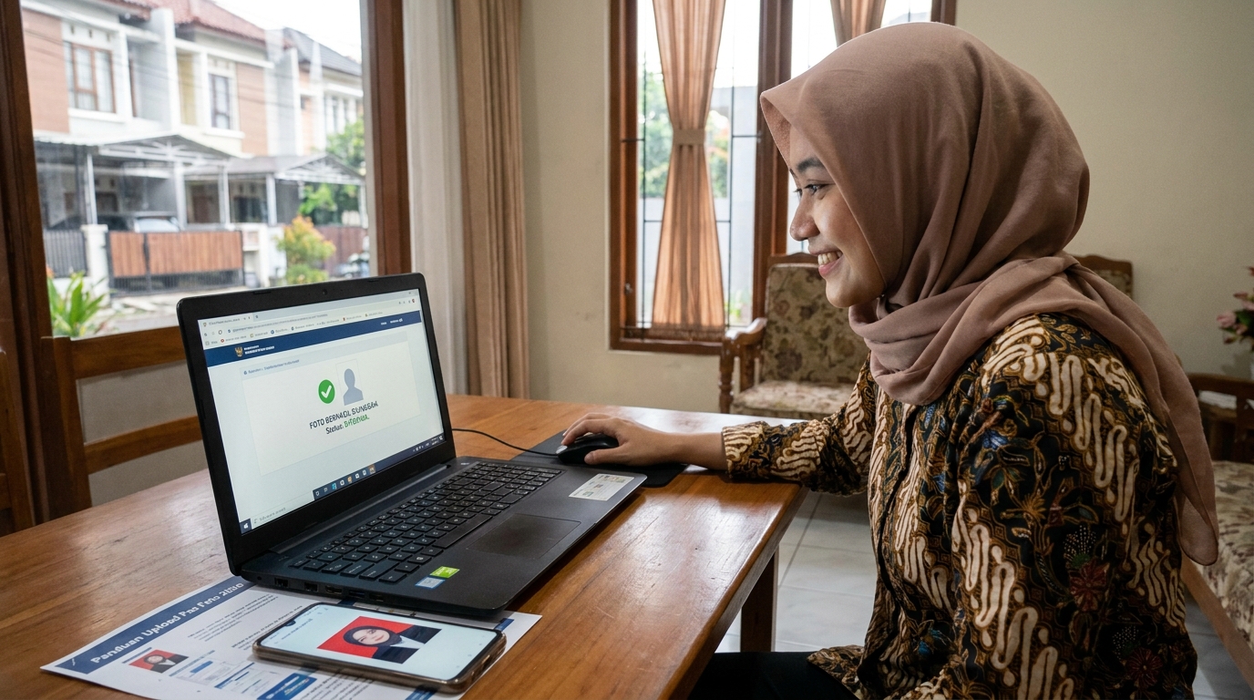 Supporting image showing the final accepted-looking result described in "Langkah Memastikan Foto Siap Upload".