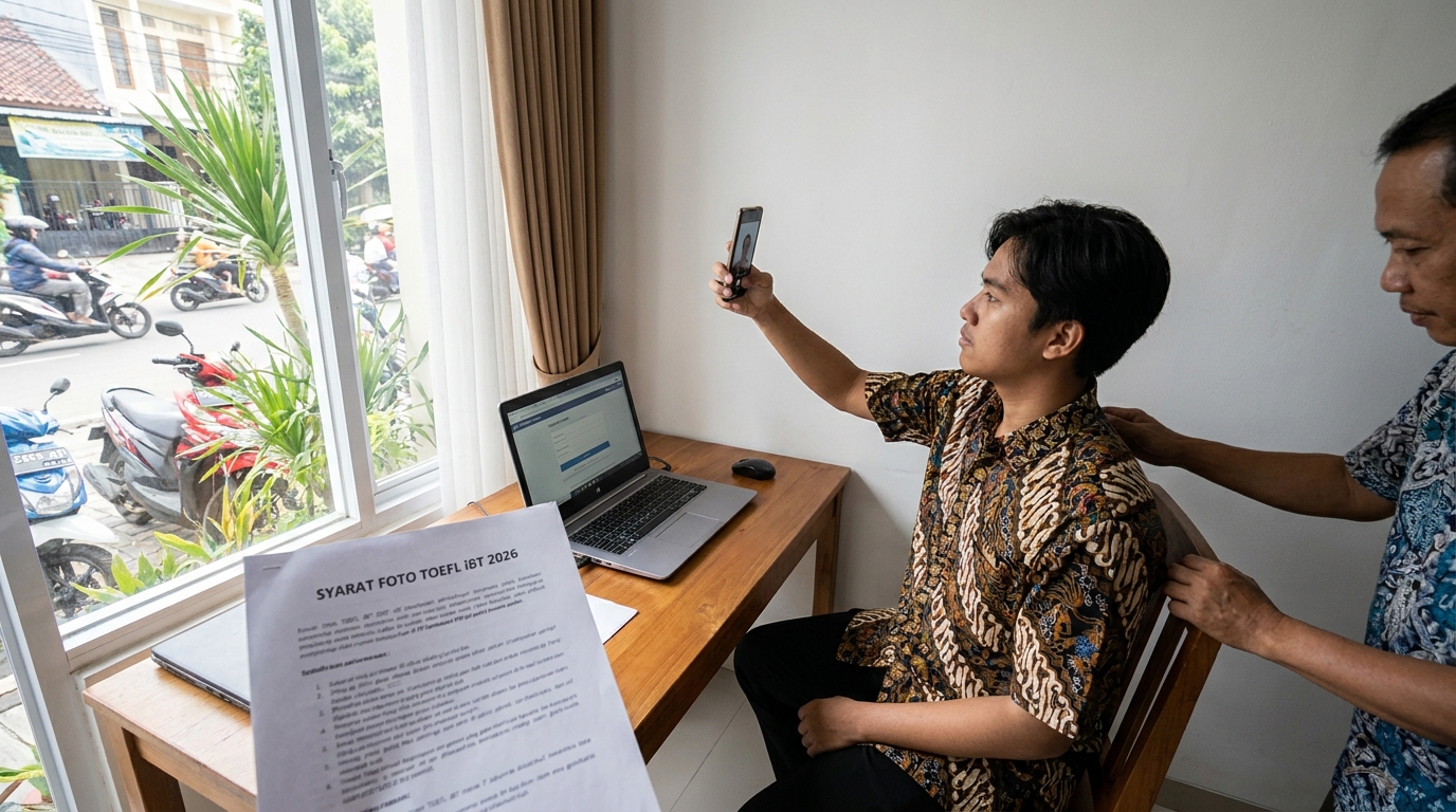 Hero image showing the broader real-world context for foto pendaftaran toefl ibt 2026, inspired by the section "Ringkasan Cepat: Standar Foto ETS 2026".
