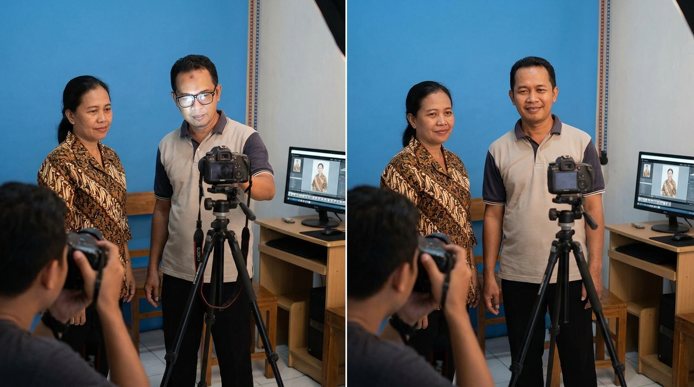 Supporting image showing a clear evaluation or comparison for pas foto kacamata.