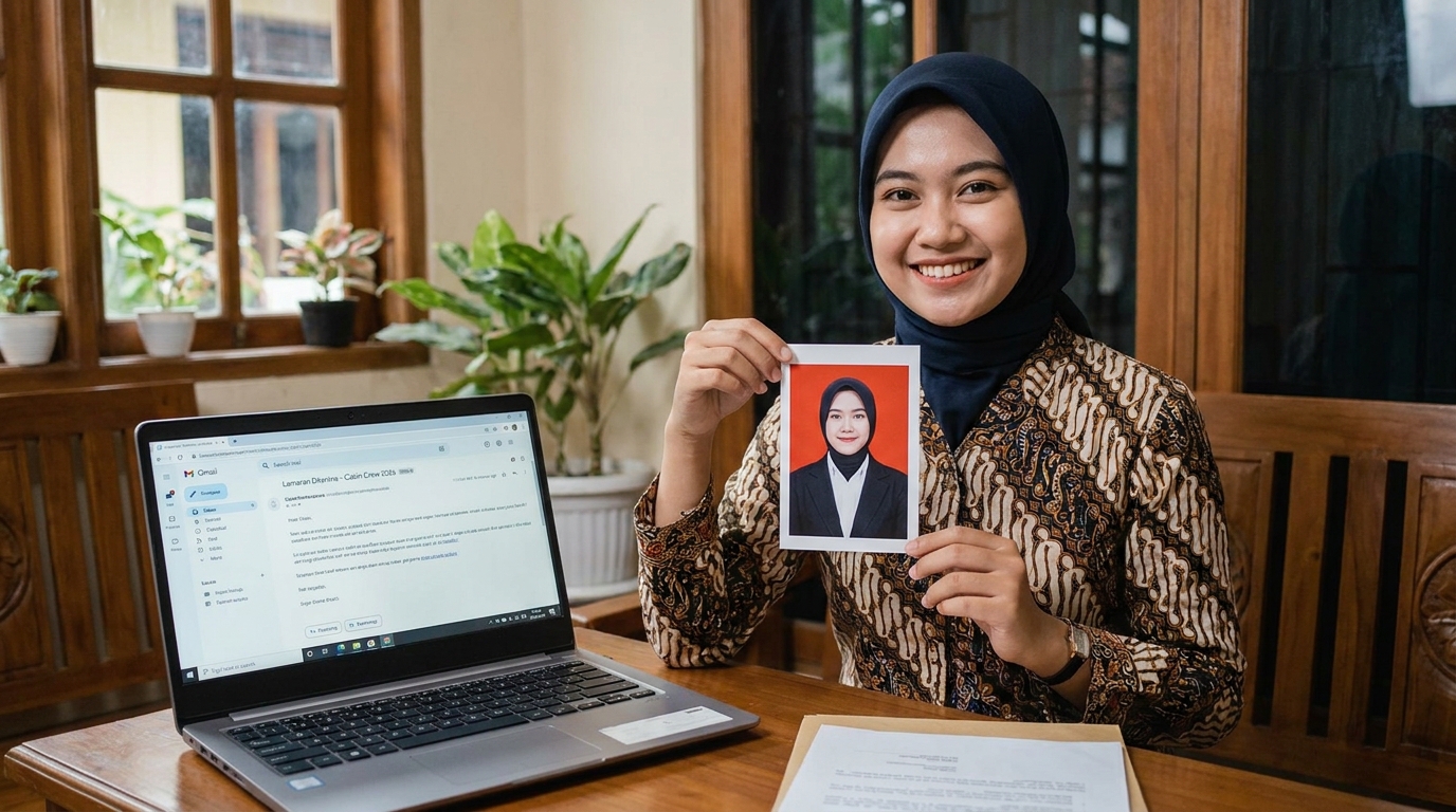 Supporting image showing the final accepted-looking result for foto lamaran pramugari 2026.