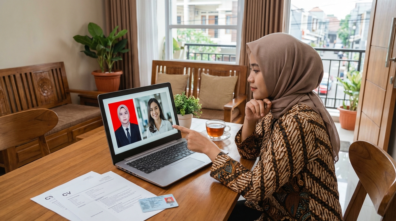 Hero image showing the broader real-world context for foto headshot profesional, inspired by the section "Mengapa Pas Foto Merah-Biru Tidak Lagi Cukup untuk CV".