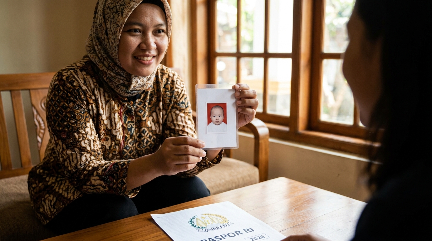 Supporting image showing the final accepted-looking result for cara foto paspor bayi 2026.