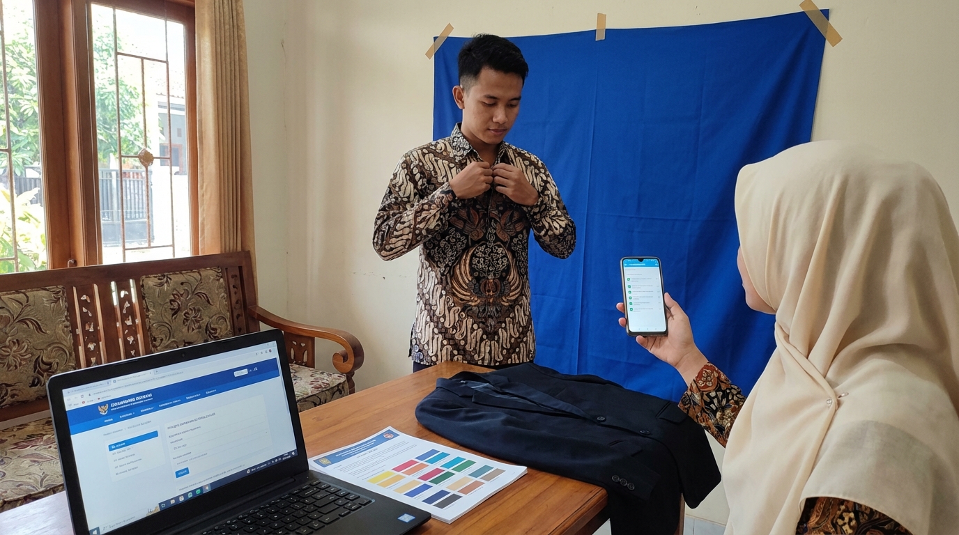 Supporting image that visualizes the requirements, checklist, or technical standards from "Ketentuan Warna Latar dan Pakaian".