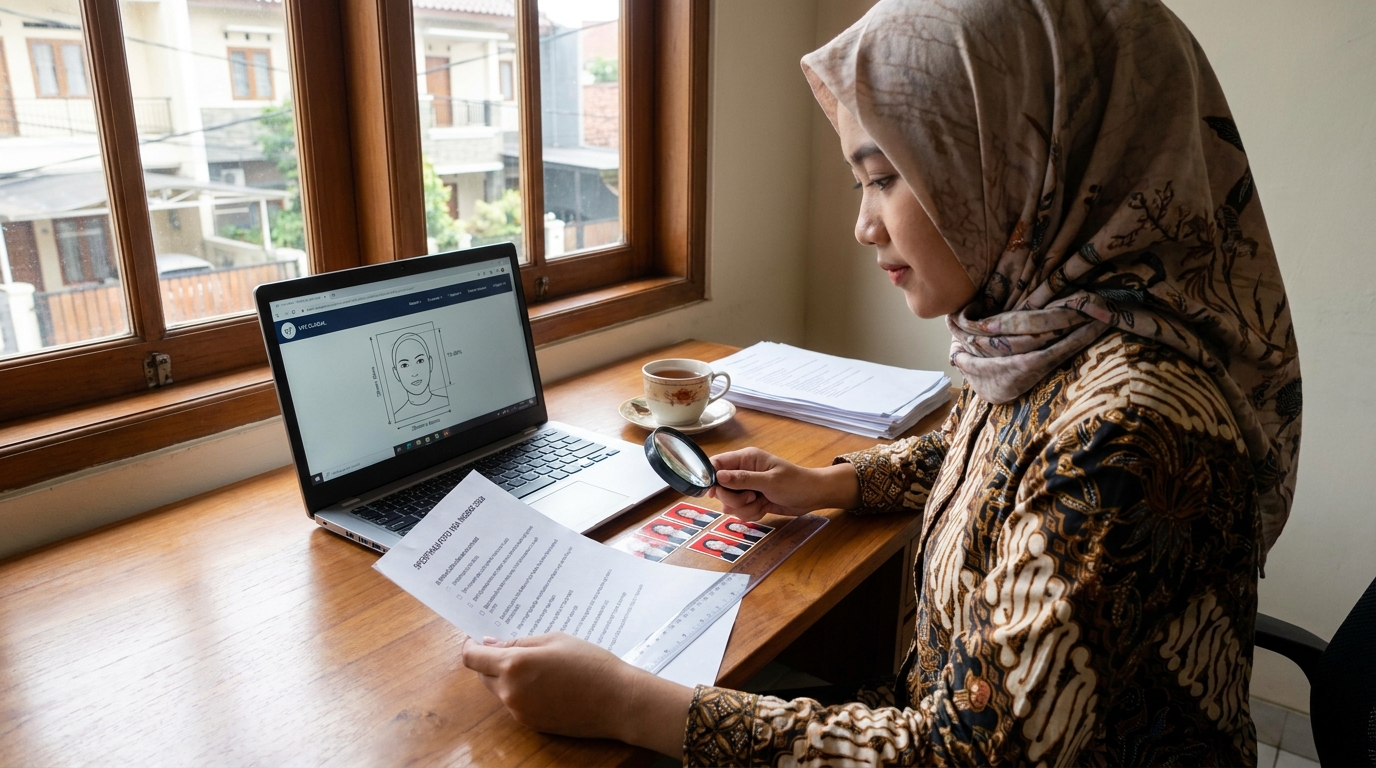 Supporting image that visualizes the requirements, checklist, or technical standards from "Spesifikasi Teknis Ukuran Foto Visa Inggris 2026".