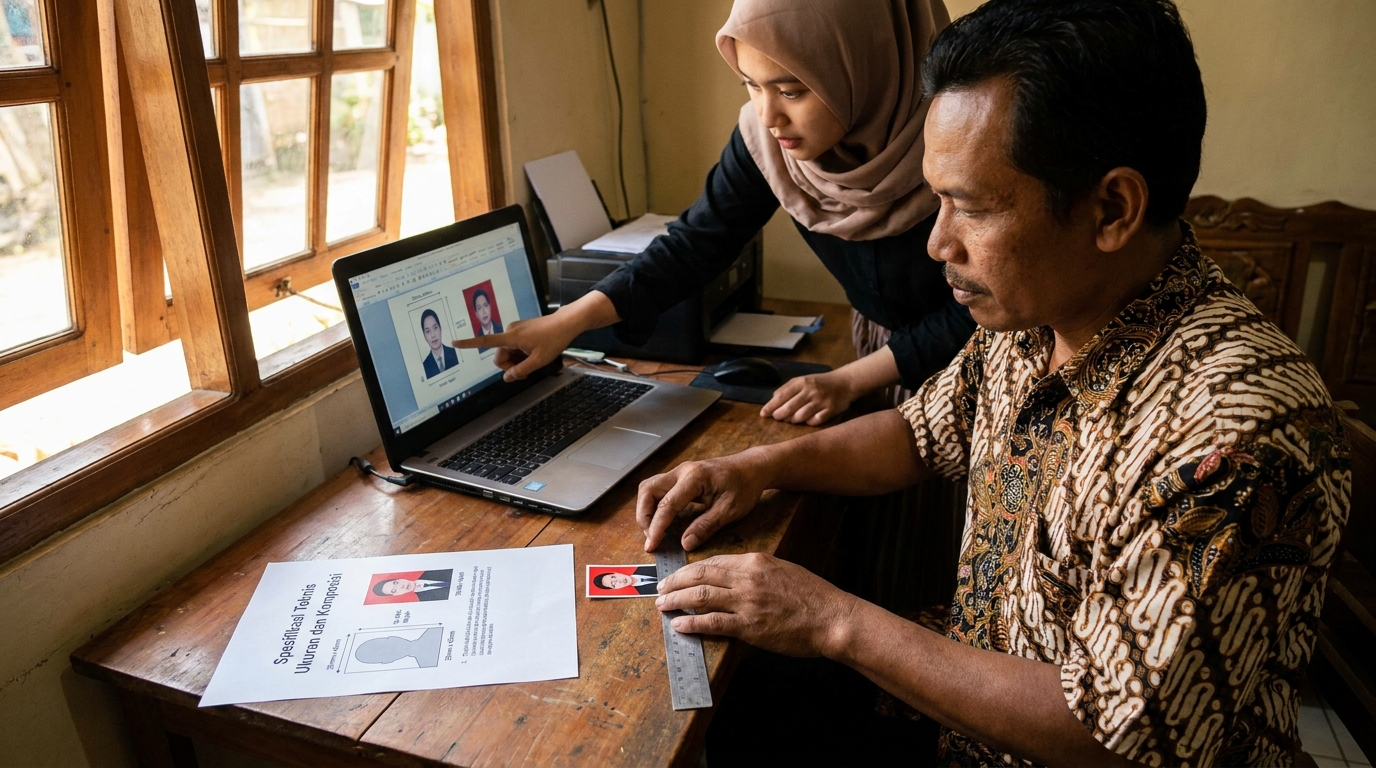 Supporting image that visualizes the requirements, checklist, or technical standards from "Spesifikasi Teknis Ukuran dan Komposisi".