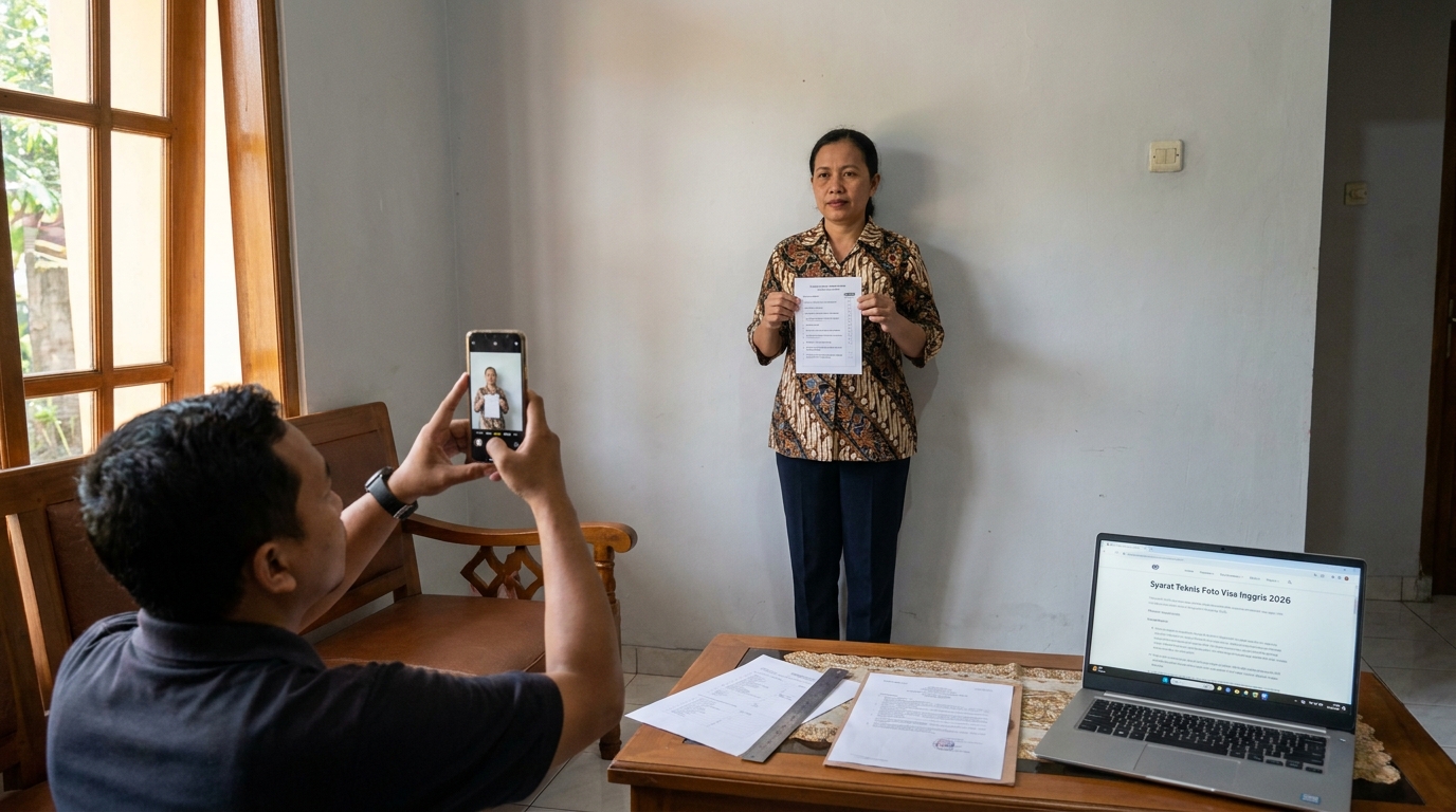 Supporting image that visualizes the requirements, checklist, or technical standards from "Syarat Teknis Foto Visa Inggris 2026".