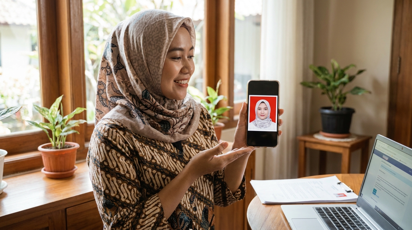 Supporting image showing the final accepted-looking result described in "Solusi Praktis Foto Imigrasi dari Rumah".