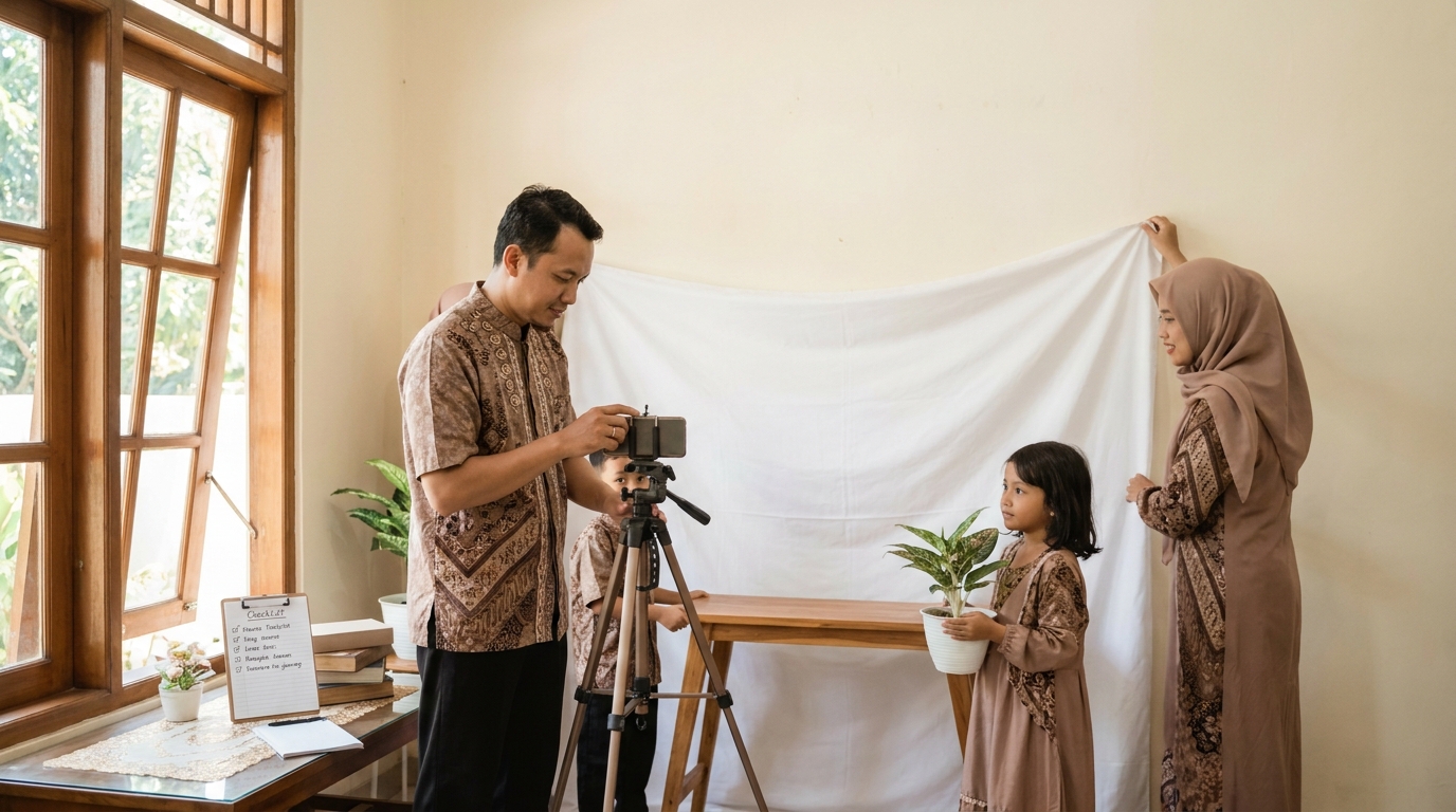 Supporting image that visualizes the requirements, checklist, or technical standards from "Menyulap Ruang Tamu Menjadi Studio Foto Dadakan".