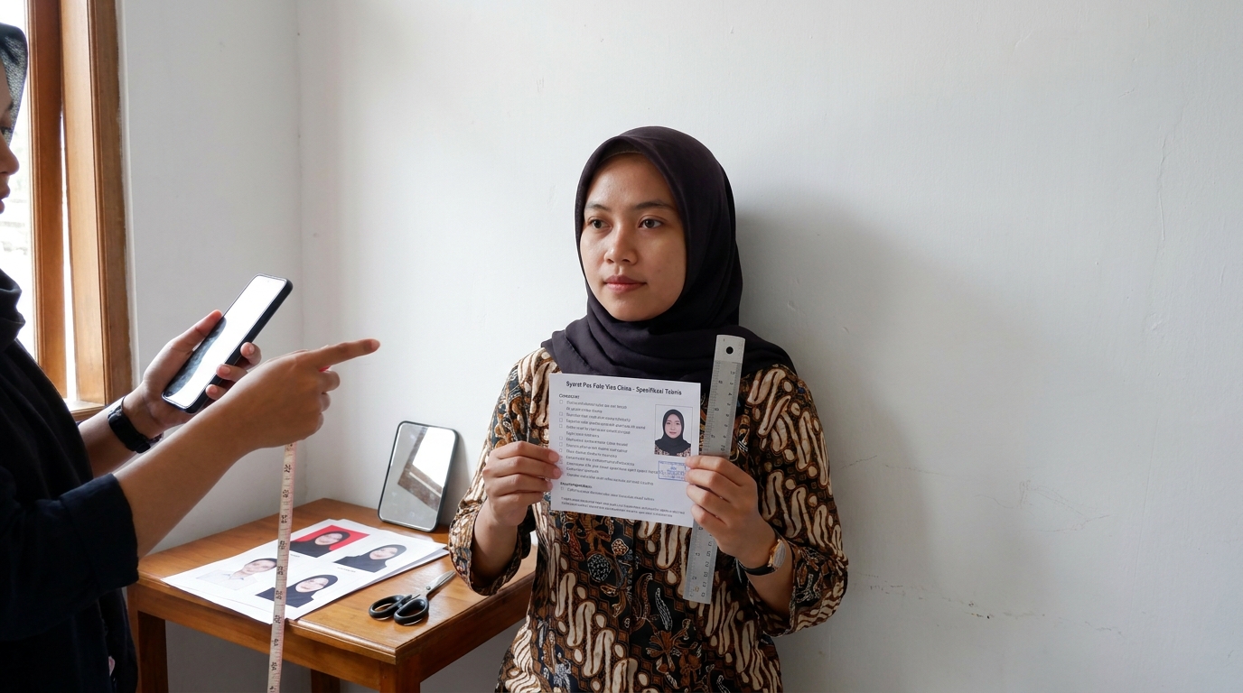 Ilustrasi pemeriksaan ukuran foto sebelum pengajuan visa Tiongkok